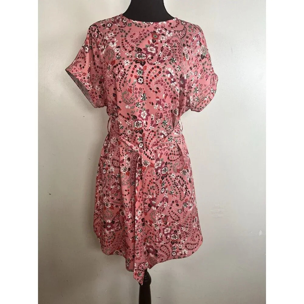 Area Stars NWOT Sample Pink Floral Tie Front Short Sleeve Mini Dress Size S
